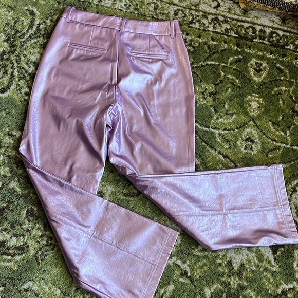 NWT 7 For All Mankind Women's Pink Metallic Faux Leather Vegan Pants - Picture 11 of 12